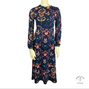 Lulu’s I. Madeline Garden Splendor Navy Blue Floral Print Midi Dress size XS